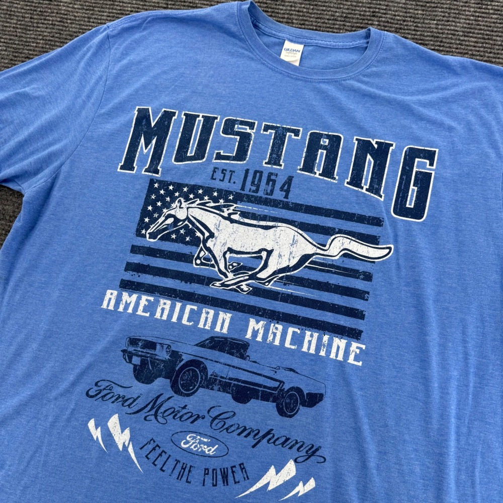 Ford Mustang American Machine Mens 3XL Blue Heather Graphic T Shirt Car Tee